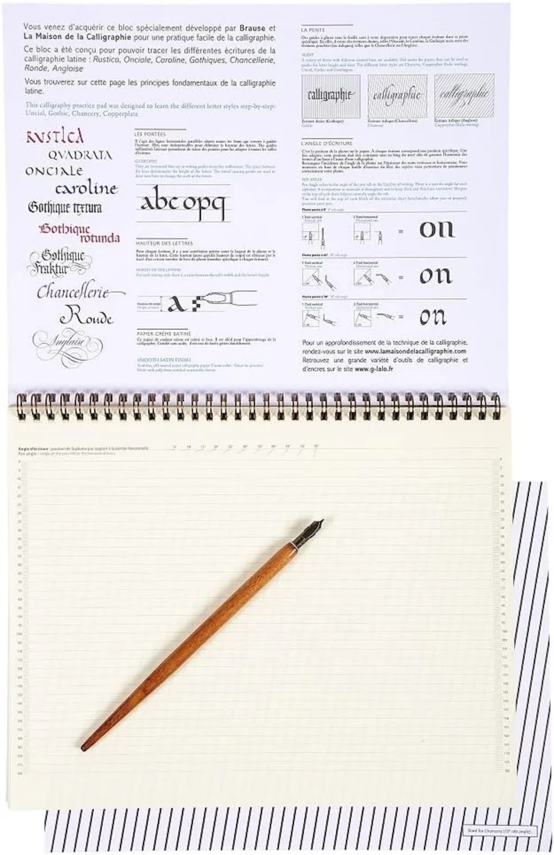 Brause Kalligrafielernblock Spiralbindung A4, 50 Blatt liniert creme 90g, FR/ENG - Creme