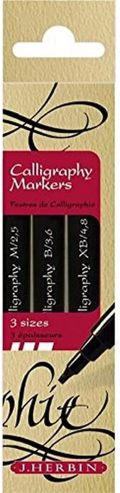 J.Herbin Packung mit 3 Filzstiften/Markern für die Kalligrafie - Schwarz